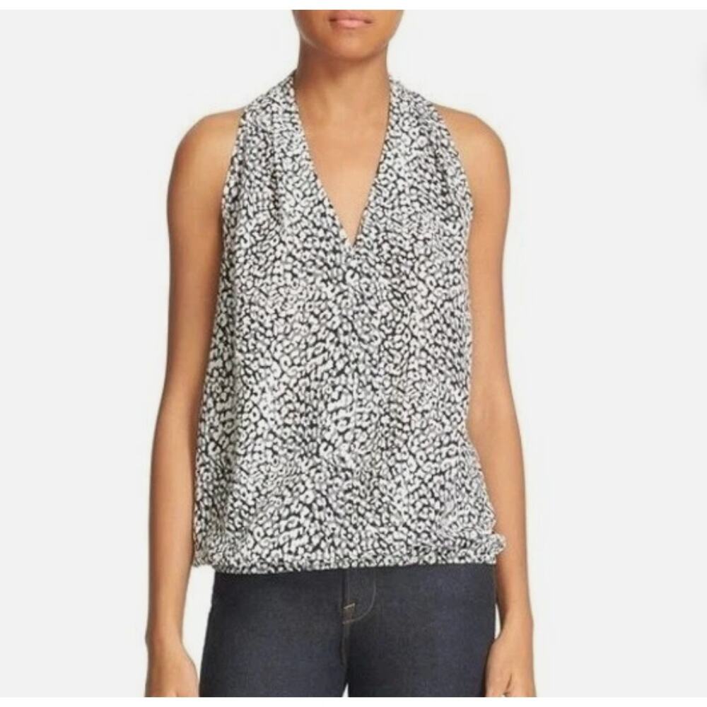 Joie Naya B Silk Halter Blouse in Caviar Women's M Leopard Print Gray Black